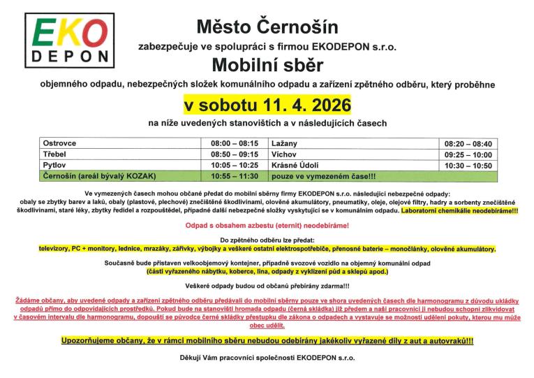 Mobilí sběr 11.&nbsp;4. 2026